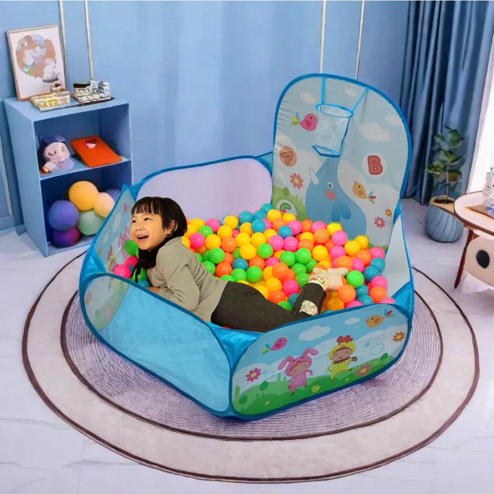 บ่อบอลพับได้ เต้นท์เด็กบ้านบอลลายจุด น่ารัก สำหรับเด็ก มีตาข่ายนิรภัยสำหรับการมองเห็นการเล่นเด็ก บ่อบอลพร้อมแป้น 120cm