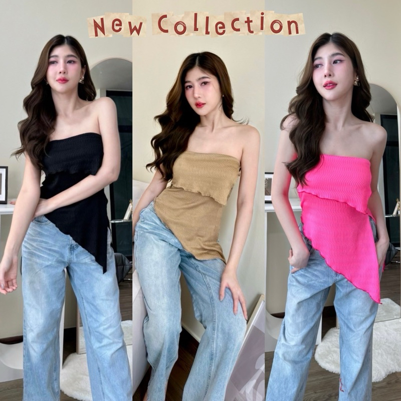 พร้อมส่ง 6 สี เกาะอก สุดเซ็กซี่ ดีเทลแต่งเฉียง ทำให้หุ่นเพียวสวย เก๋สุด แมทได้หลายลุค เสื้อไปทะเล เสื้อครอป