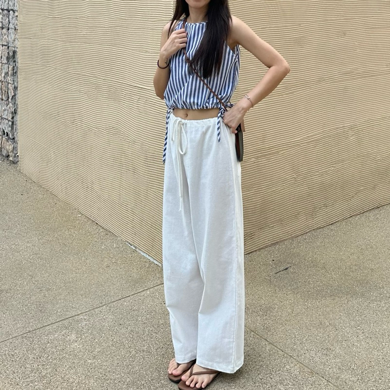 Pao pao set ชุดเซ็ทเสื้อกางเกงขายาวผ้าฝ้าย ชุดมินิมอลไปคาเฟ่ ชุดเซ็ตผู้หญิง - รูปที่ 2