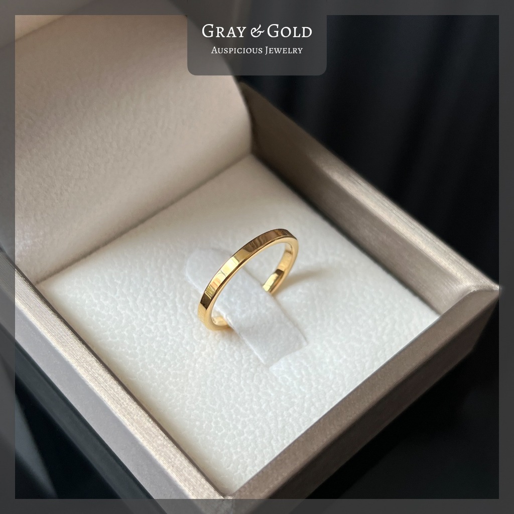 Gray & Gold แหวนวงเกลี้ยง TC ทรงเหลี่ยม หน้ากว้าง 2 มิล ชุบสีทอง 24k Gold แหวนชายหญิง คู่รัก แต่งงาน