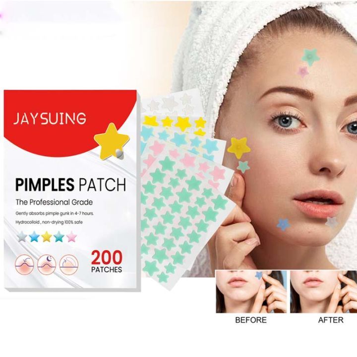แผ่นแปะสิว รูปดาว รูปหัวใจ น่ารัก สีสันสดใส กันน้ำ ดูแลผิวหน้า 200 ชิ้น