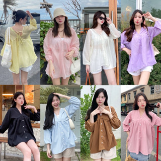 Teera❤️พร้อมส่ง✨เสื้อคอวีเนื้อผ้าบาง สีพาสเทล🌈ใส่สบาย🌻ผ้าสาล…