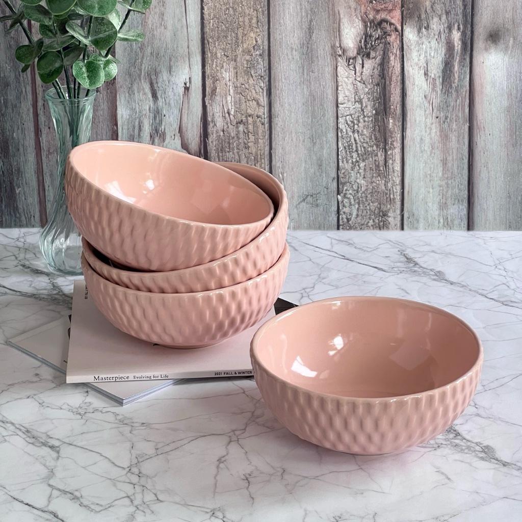 ชามเซรามิค เคลือบเงา ขอบปั๊มลายนูน ขนาด 6 นิ้ว - AT1CERAMIC