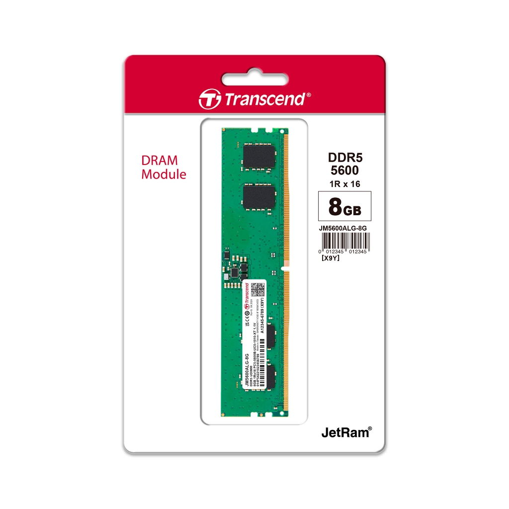 Transcend RAM-Memory DDR5-5600 Long-DIMM 8GB รับประกันตลอดอายุการใช้งาน-มีใบกำกับภาษี JM5600ALG-8G