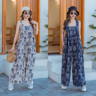 เอี๊ยมหมี จั๊มสูทหมี เอี๊ยมขายาว ผ้าฝ้ายพิมพ์ลาย (แถมผ้าโพก+…