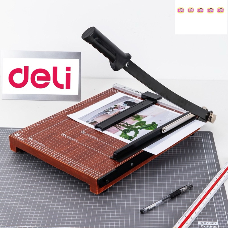 Deli แท่นตัดกระดาษ เครื่องตัดกระดาษ ที่ตัดกระดาษ A5,A4, B4, A3 แบบไม้ แบบเหล็ก กิโยติน ( Paper Cutter)
