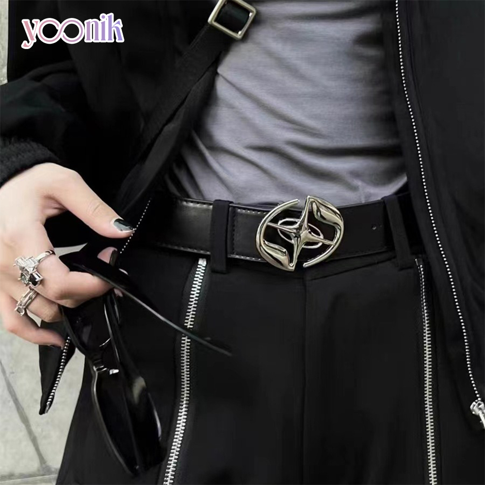 Yoonik LEATHER BELT PU กระชับสัดส่วน พร้อมหัวเข็มขัดโลหะ สไตล์เรียบง่าย