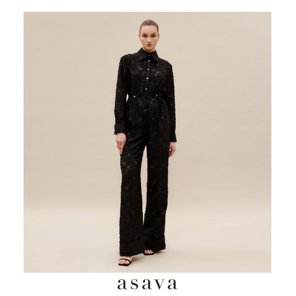 [asava ss24] Carina High-waisted Pants กางเกงผู้หญิง เอวปีน ขายาว แต่งผูกเชือกรูดเอว กระเป๋าข้าง ซิปหน้า แต่งพับปลายขา