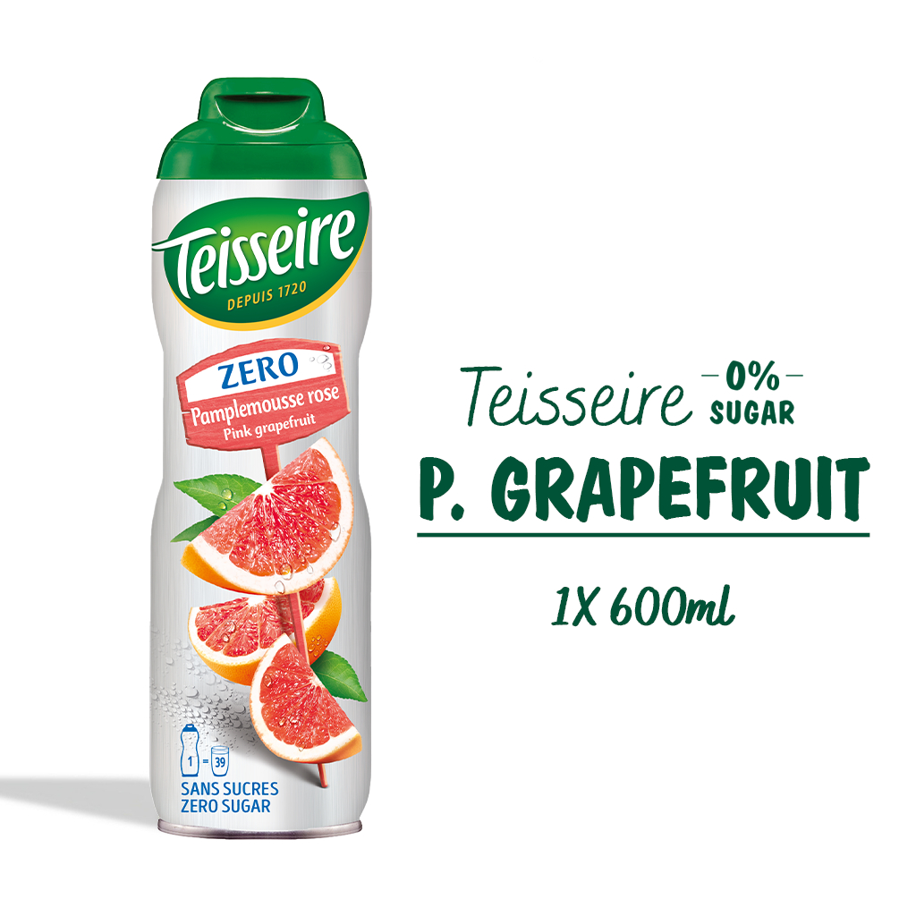Teisseire น้ำเชื่อมกลิ่นพิงค์ เกรปฟรุ๊ต 600มล. (สูตรไม่มีน้ำตาล) | Teisseire Pink Grapefruit Syrup (Zero Sugar)