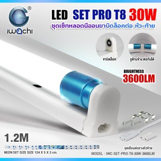 (แพ็ค1ชุด)IWACHI ชุดหลอดไฟนีออนพร้อมรางแบบยาว(ขาบิดล็อก ต่อหัว-ท้าย)LED T8 30W ขั้วสีฟ้า แสงสีขาว3600LM ขนาด 120 cm.