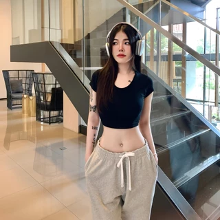 Live x SpinnyHouse เสื้ื้อครอป ผ้าเรย่อน ทรงรัดรูป 🍭 ใสเที่ยวคือปัง รุ่น ครอปเรียบ B-045-2-AAAAAA