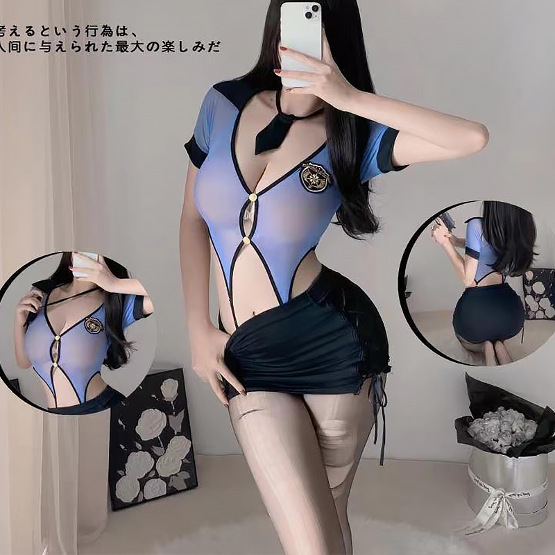 sexy lady ชุดยั่วยวนสามี เครื่องแบบตำรวจ ผู้เล่นบทบาท ง่ายต่อการใส่และถอด ใส่สบาย พร้อมส่งจากไทย（H9342）