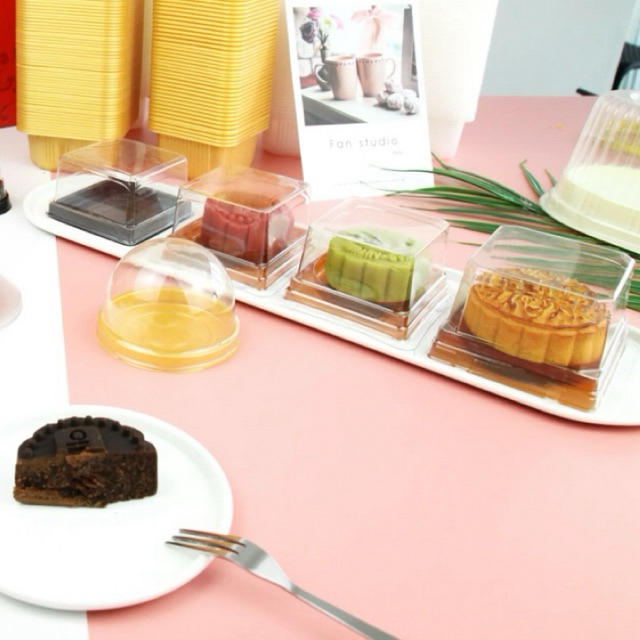 กล่อง ขนมเปี๊ยะ ไหว้พระจันทร์ มี 3 สี แพค 50 ใบ ฐานสี่เหลี่ยม กลม พร้อมฝา กล่องวุ้น บัวหิมะ ช็อคโกแลต บราวนี่ Cake box