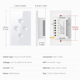 Tuya AVATTO WiFi/Zigbee Switch สวิตซ์สัมผัสปุ่มโค้งแอพ Smart life สั่งเสียง Google Home, Alexa