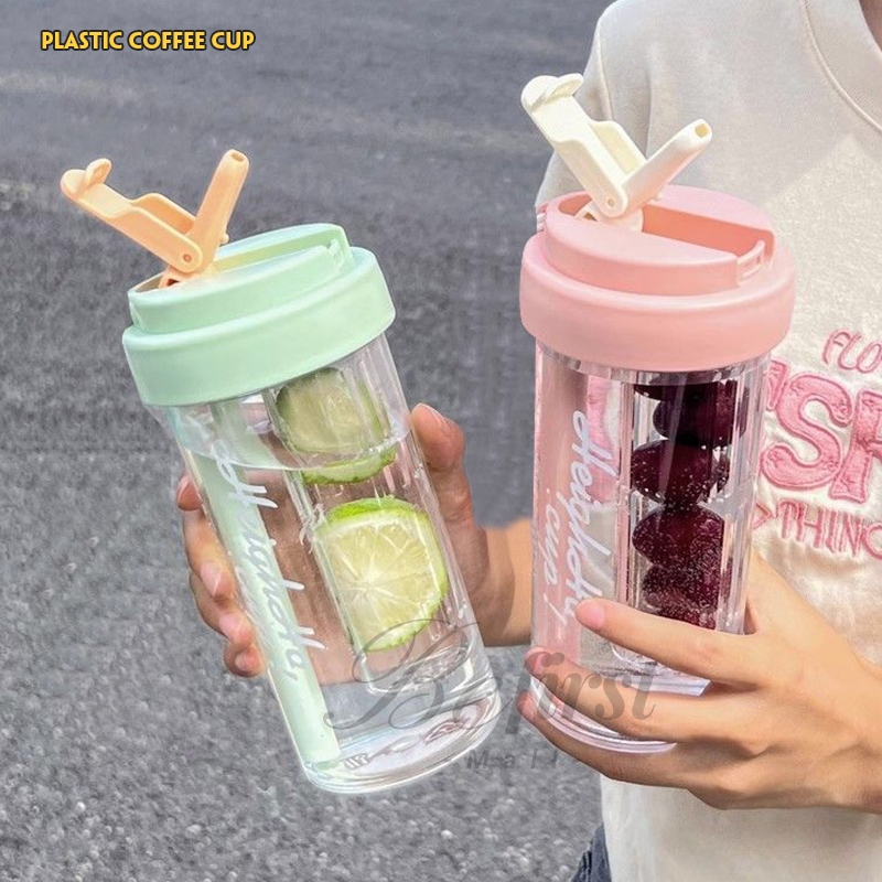 ถ้วยชาดอกไม้ที่เรียบง่ายความจุขนาดใหญ่กาแฟถ้วยพลาสติกถ้วยฟาง thermos กระติก 600 มล นักเรียนกีฬาถ้วยดื่ม B0128/B0129