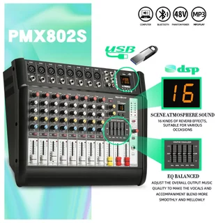 Newbaxs PMX802D มิกเซอร์ 650W high Power Amplifier 2 ไมโครโฟนไร้สายในตัว 3-in-1 DSP Effect บลูทูธ/USB/MP3