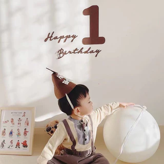ป้ายตัวเลข ป้าย Happy Birthday ป้ายวันเกิด ป้ายตัวเลขสีน้ำตาล ป้ายแฮปปี้เบิร์ดเดย์ สไตล์มินิมอล