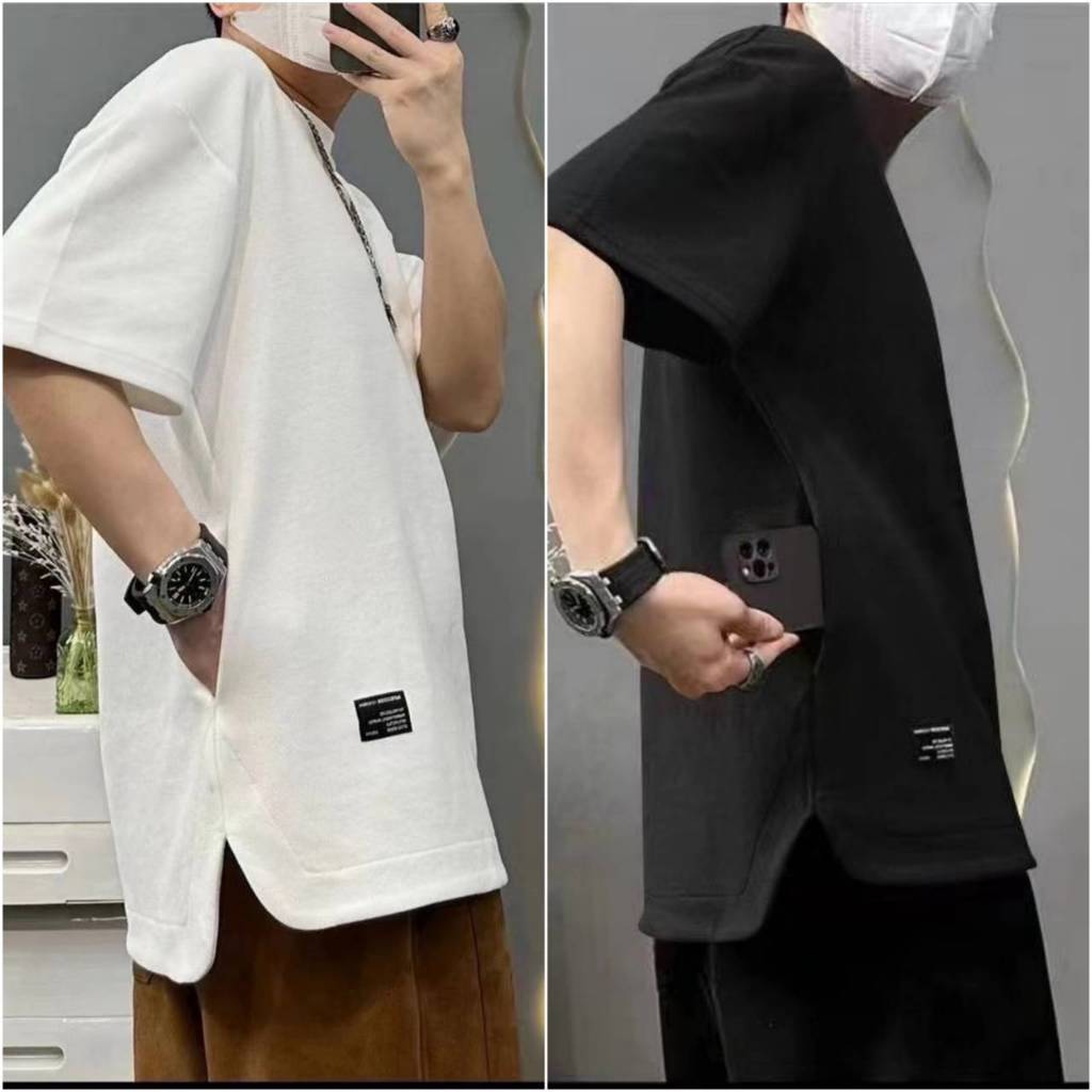 T21 เสื้อยืดคอกลมแฟชั่นชายหญิง ฤดูร้อน มีกระเป่าข้าง แขนสั้น 5สี ราคาถูก