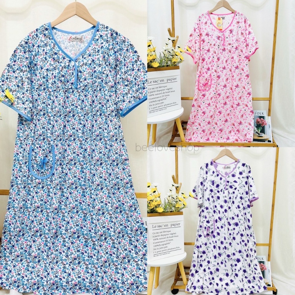 ❤️#ชุดนอนกระโปรงป้าแขนสั้น❤️ชุดนอนสูงวัยลายดอก🙏🙏🙏