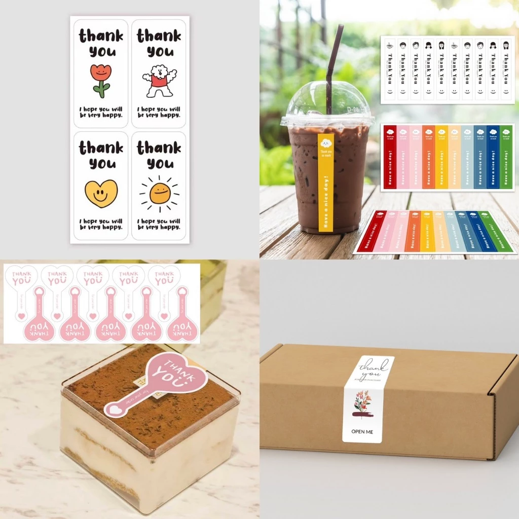 สติ๊กเกอร์ ขอบคุณ สติ๊กเกอร์ติดกล่อง ติดแก้วกาแฟ น้ำ เครื่องดื่ม ตกแต่ง sticker thankyou