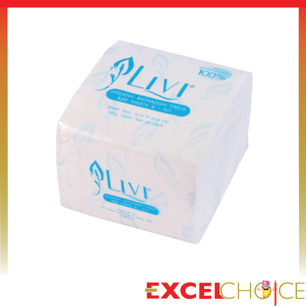 LIVI กระดาษชำระ HBT 250's (Virgin) Livi Hygienic Bathroom Tissue กระดาษชาระแบบแผ่น