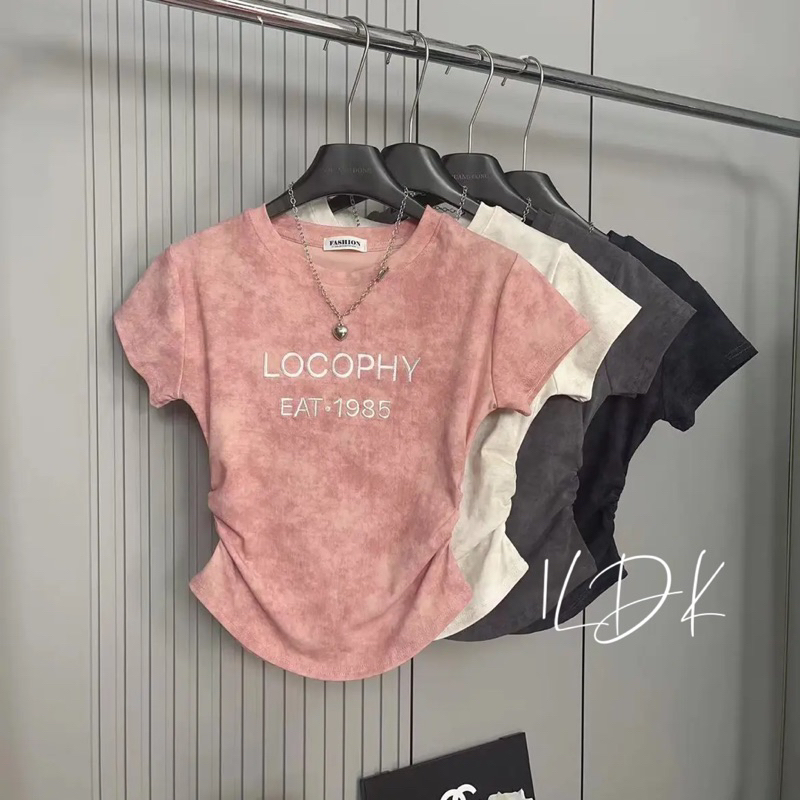 1LDK พร้อมส่ง เสื้อยืดแขนสั้น คอกลม ลายหินอ่อน จั๊มเอว สกรีนตัวอักษร(21956)