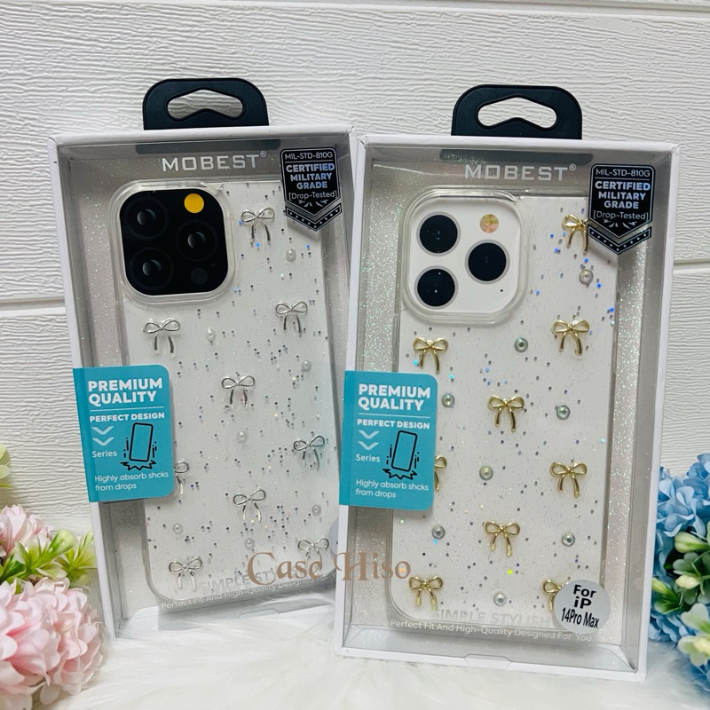 Mobest เคสใสเรซิ่นกากเพชรโบว์ 3D สำหรับ I Phone