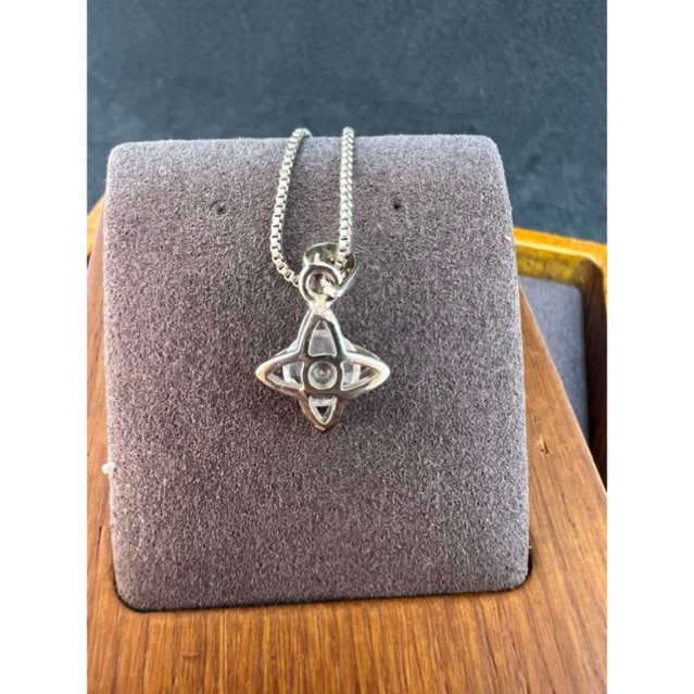 สร้อยคอวินเทจงานจี้ฝั่งเพชรczตะขอตอก18kgp