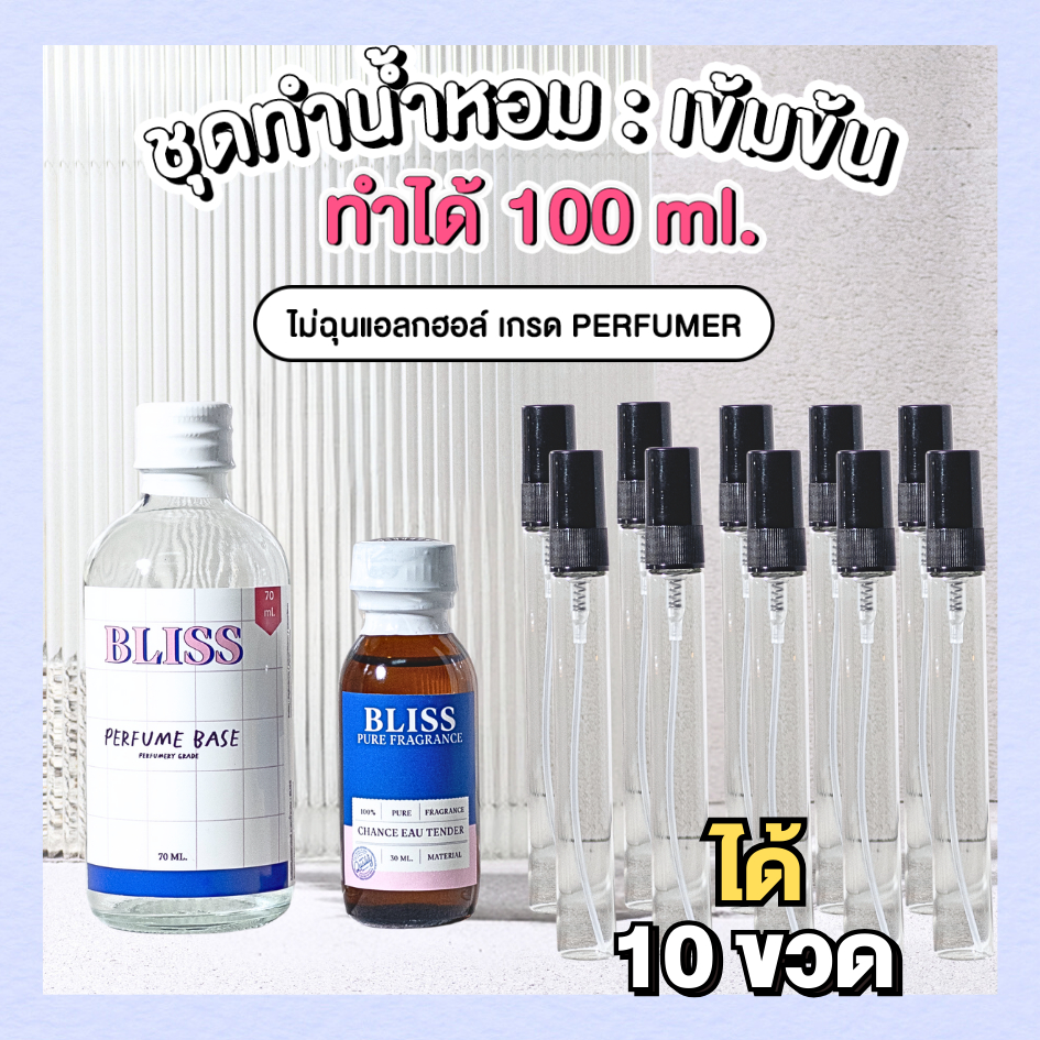 【ตกขวดละ 19 บ.】ชุดทำน้ำหอม [เซ็ท  PEN -10 ขวด]   ทำได้ 100 ML -  จะได้ หัวน้ำหอม เบสผสมน้ำหอม ขวดน้ำหอม BLISS