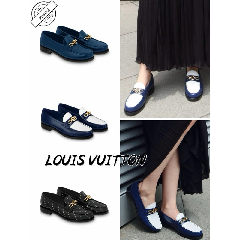 LOUIS VUITTON Chess รองเท้าหนังแฟชั่นโลฟเฟอร์ของแท้