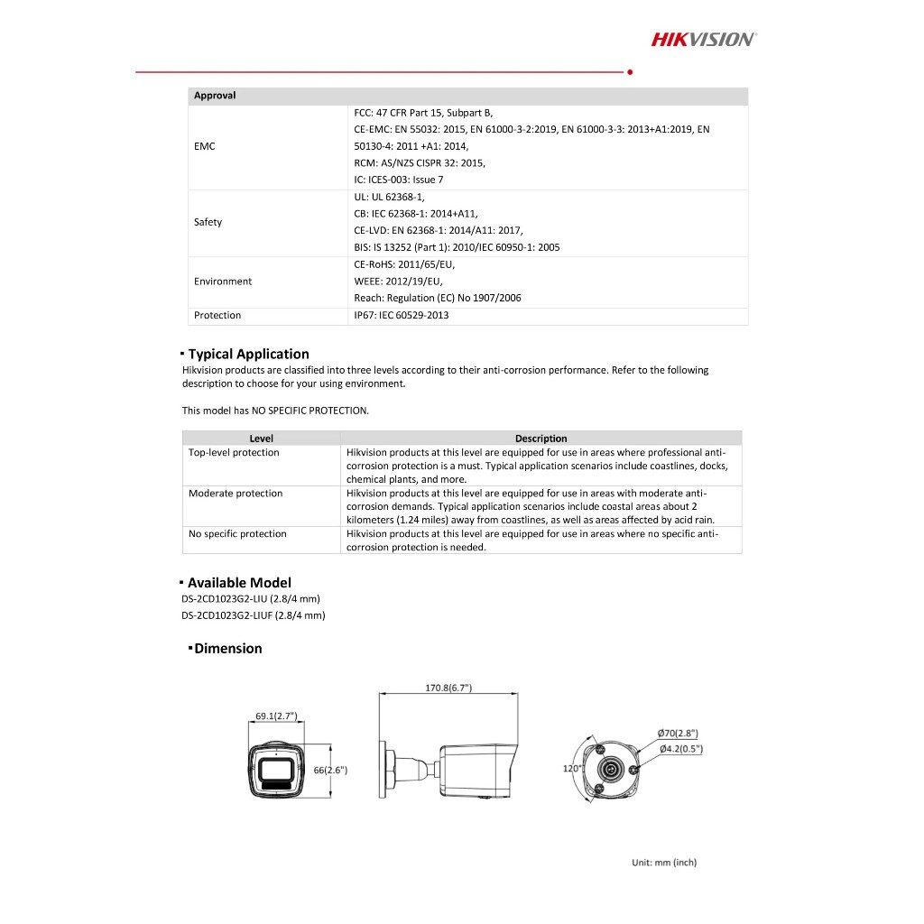 HIKVISION กล้องวงจรปิด IP 2MP มีไมค์ในตัว รุ่น DS-2CD1023G2-LIU เลนส์ 2.8mm