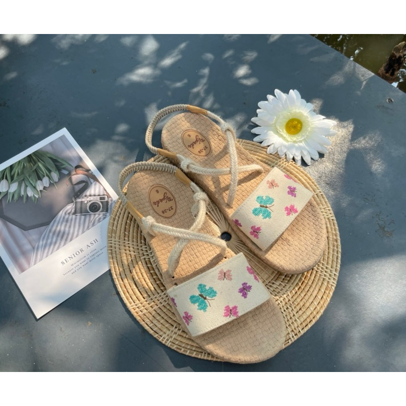 Vpada_sandals_VP-E07 Embroidery Collection รองเท้าแตะชายหาดแบน รองเท้าแตะแฟชั่น
