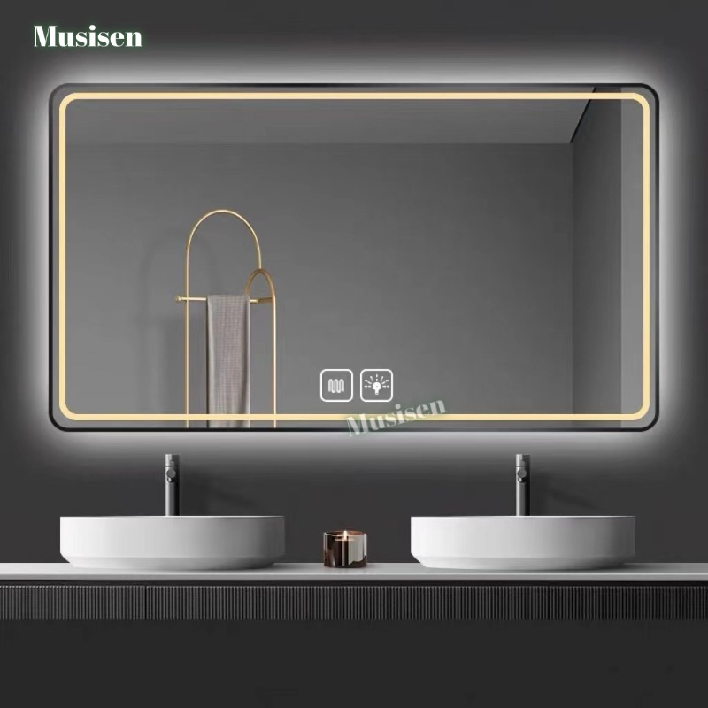 Musisen กระจกห้องน้ํา กระจกใหญ่ กระจก ห้องน้ำ มินิมอล ไฟ LED สามสี การควบคุมแบบสัมผัส 60*80/75*100/75*120ซม