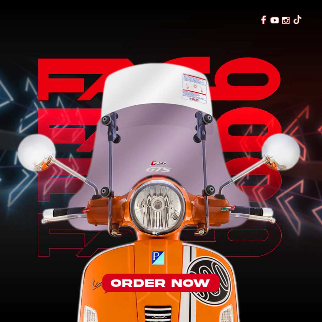 ชิวบังลมหน้า Wind Shield FACO 2 ชั้น สำหรับ VESPA GTS ปี 2023  CODE : FA22821