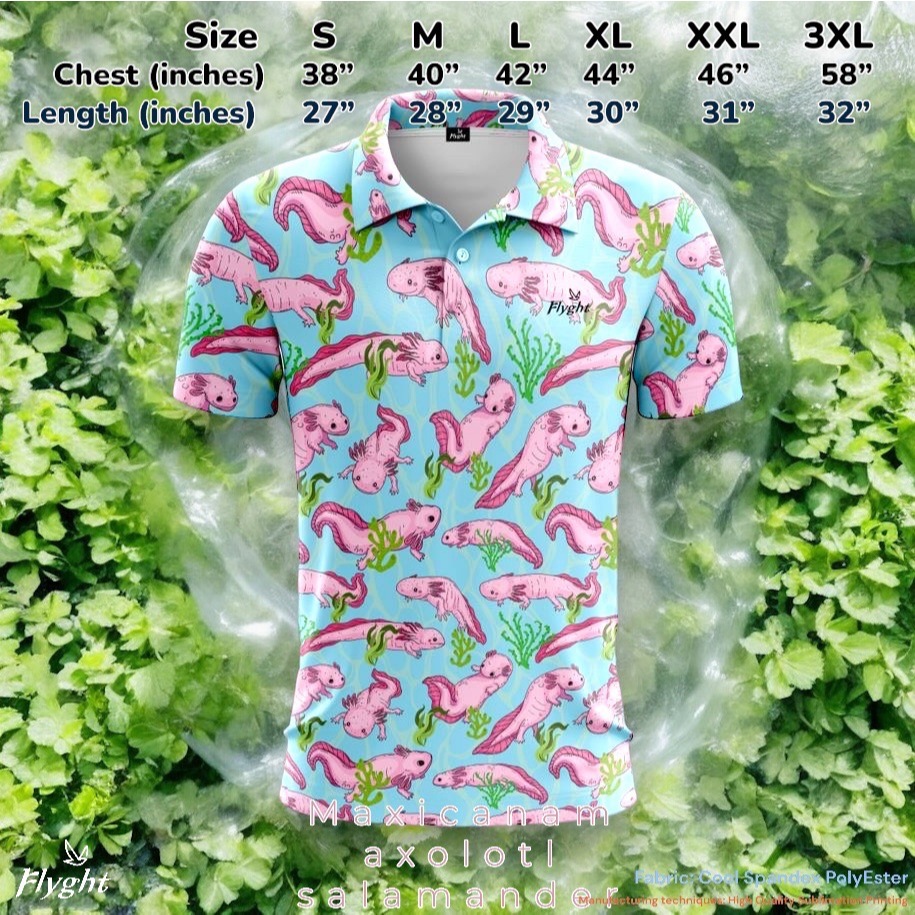 เสื้อกอล์ฟ Flyght Polo Golf Shirt Maxicanam Axolotl Salamander sportswear