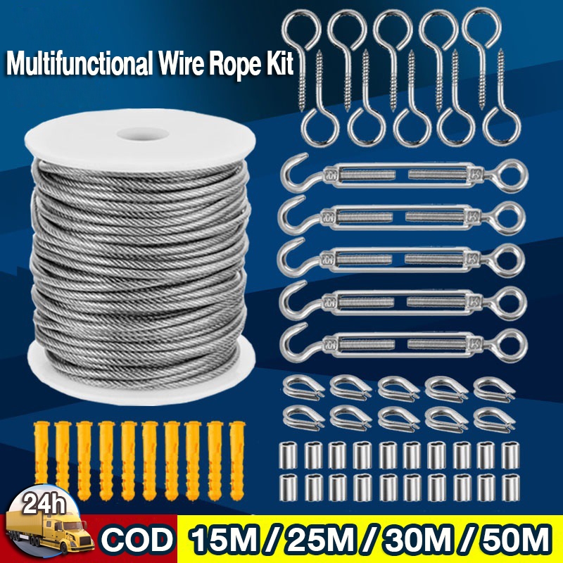 【Flash Sale】1Set Multifunctional Wire Rope Kit Stainless Steel Cable Tent Cord Hanging//1 304สแตนเลส ชุดมัลติฟังก์ชั่นลว