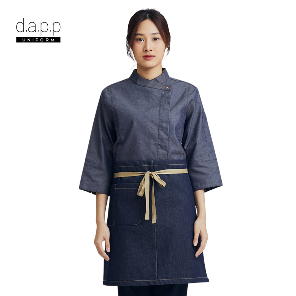 dapp Uniform ผ้ากันเปื้อน ยีนส์ ครึ่งตัว ฟืก้า Fika Blue Denim Waist Apron สีน้ำเงิน (APND1045DPS)