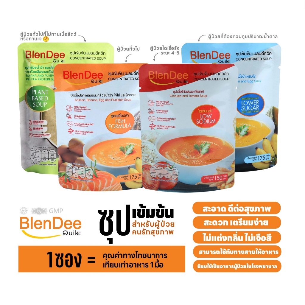 BlenDee Quik เบลนดีควิก อาหารสำหรับผู้ป่วย อาหารปั่นสำเร็จรูป ซุปปั่นเข้มข้น อาหารผู้ป่วยทางสายยาง