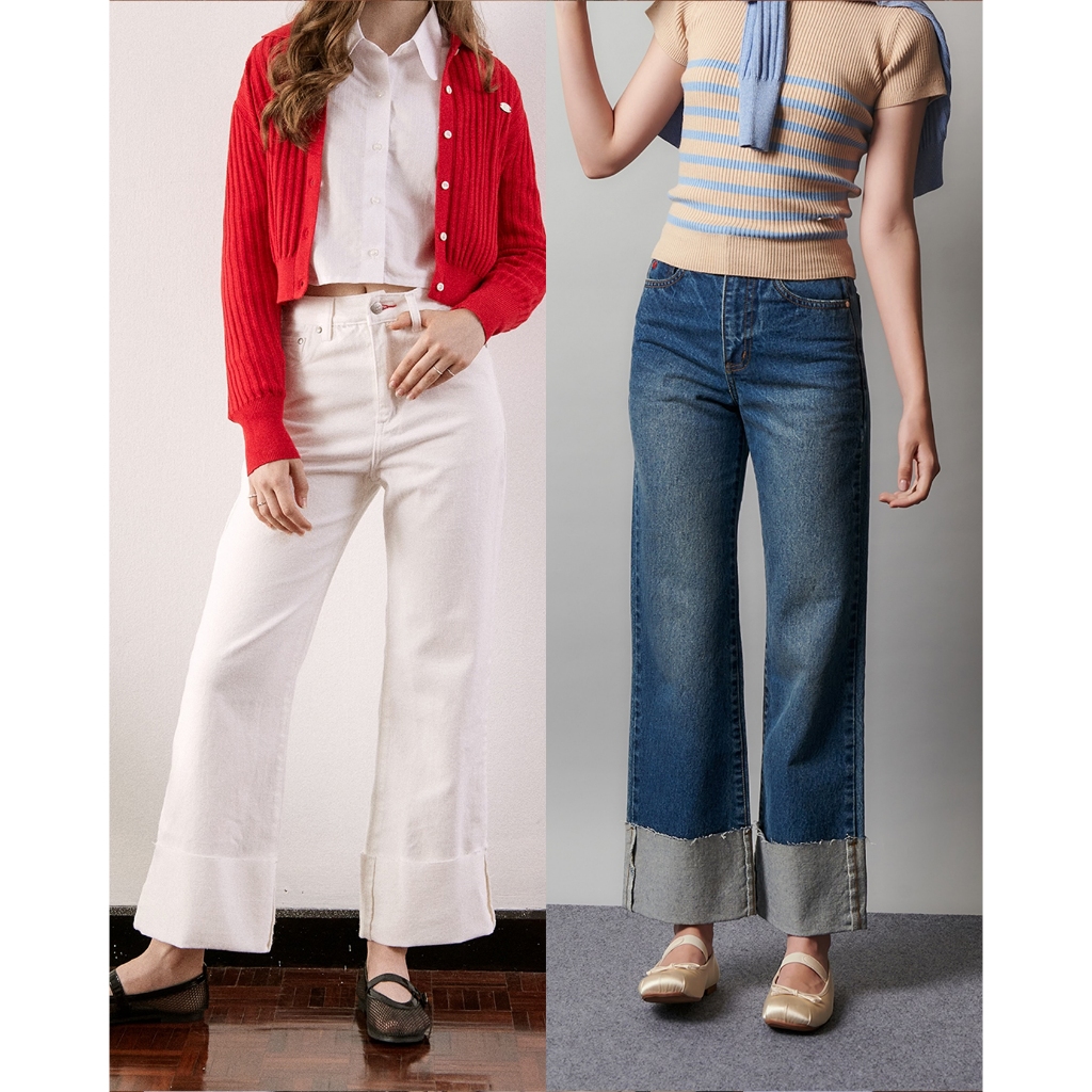 (Discontinued item) Before Sunset - Cheese High-waisted Cuffed Ankle Denim กางเกงยีนส์