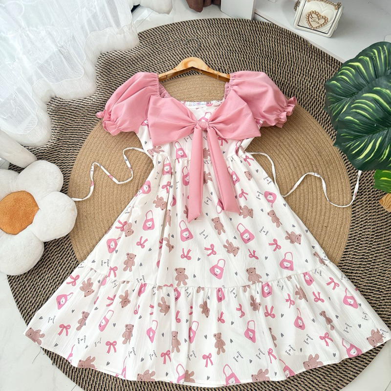 Dressbow ลายน่ารักชายระบายยาว ( YN โบว์ใหญ่ )