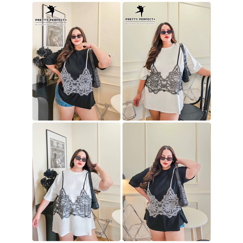 Bar Lace T-shirt เสื้อคอกลม แต่งบราลูกไม้ อก 46-60+