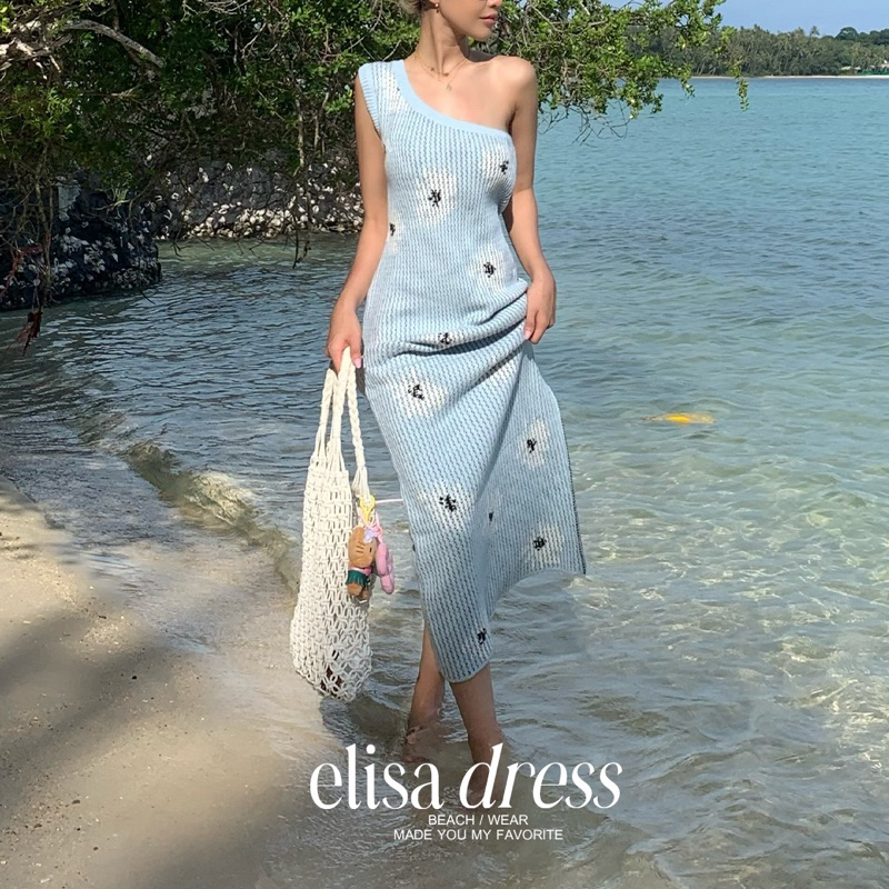 ICEBLINK | Elisa dress เดรสลูกคุณ งานปาดไหล่ลายดอกไม้มาในโทนสีฟ้าอ่อน ผ้านิ่มมาก