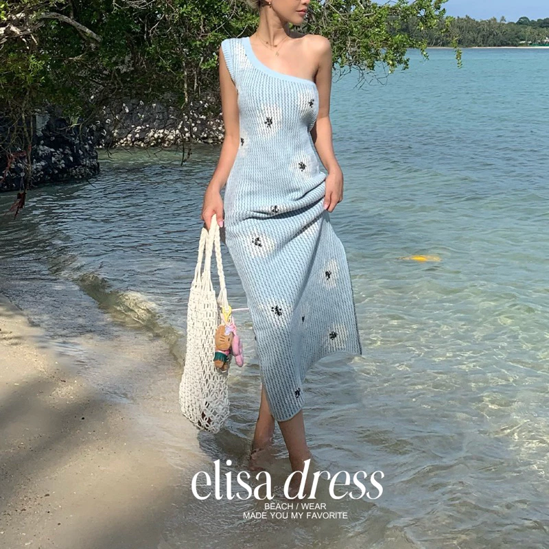 ICEBLINK | Elisa dress🩵 เดรสลูกคุณ งานปาดไหล่ลายดอกไม้มาในโทนสีฟ้าอ่อน ผ้านิ่มมาก