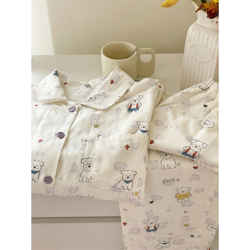 poppy bob sleepwear - ชุดนอนแขนสั้นขาสั้นทำจากผ้าฝ้ายบริสุทธิ์ 100%