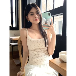 PX สาวอวบใส่ได้ เสื้อสายเดี่ยวผู้หญิง เสื้อครอปลายดอกไม้ ขอบลูกไม้น่ารัก สไตล์สาวหวาน มินิมอล แมทช์ง่าย ราคาถูก Clothing