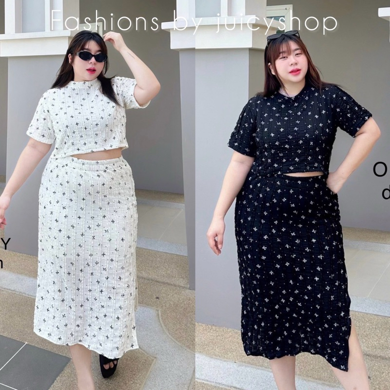 ชุดเซท2ชิ้นผ้าลูกไม้ลายโบว์ Plussize