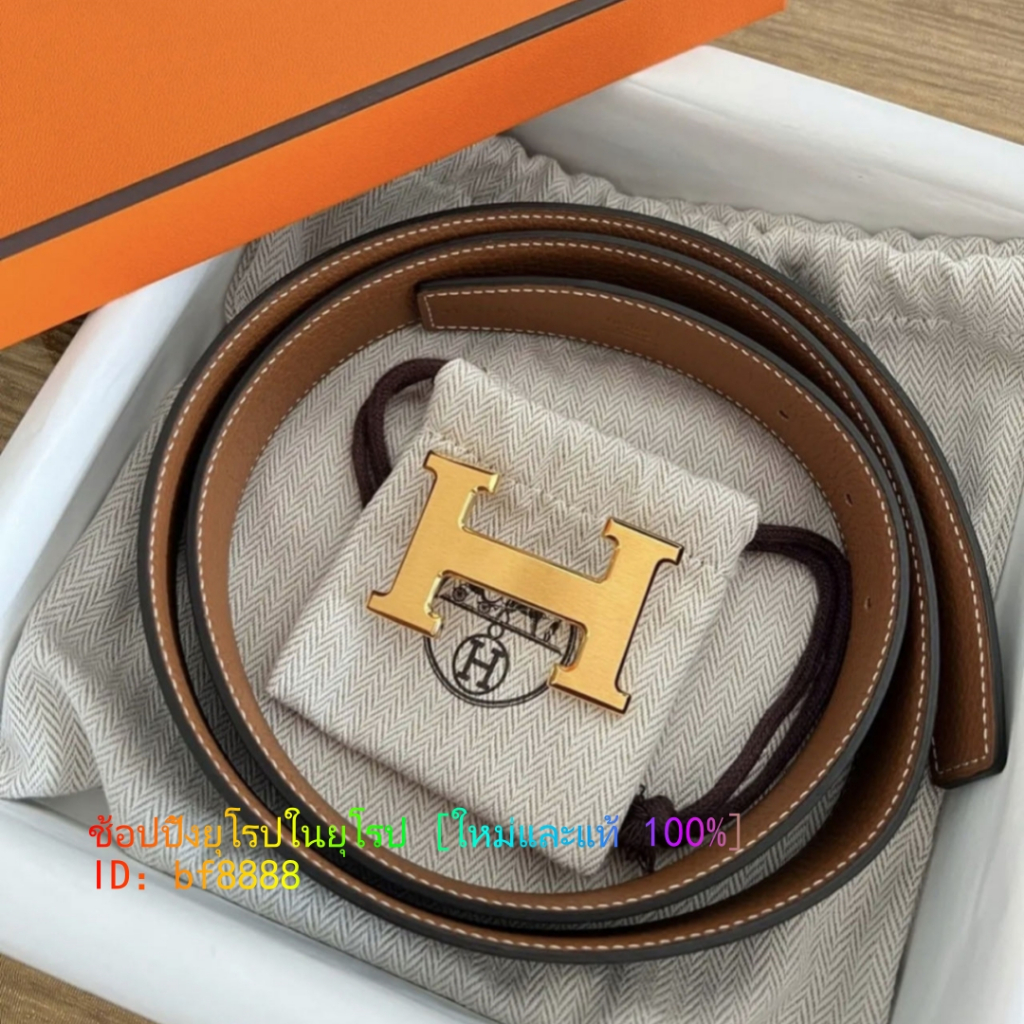 Hermes 38mm  เข็มขัดสองด้านสำหรับผู้ชาย เข็มขัดหนังวัว สีน้ำตาล/ดำ หัวเข็มขัดทอง