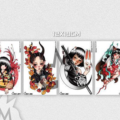 MG tattoo ภาพอุคิโยะเอะสไตล์ญี่ปุ่นหญิงสาวเกอิชานินจารูปแบบดอกไม้แขนสักสติ๊กเกอร์ 4 แผ่น