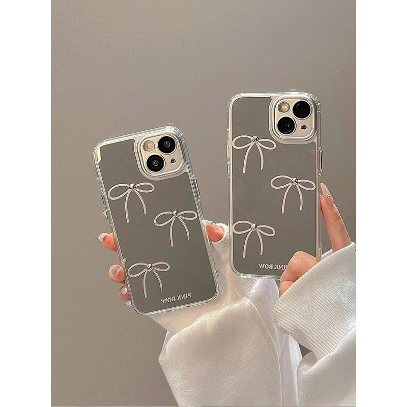 (16)เคส สำหรับ ไอโฟน สินค้าพร้อมส่งจากไทย สำหรับ Iphone11,12-15pm กระจกโบว์เงิน TPU-S1355