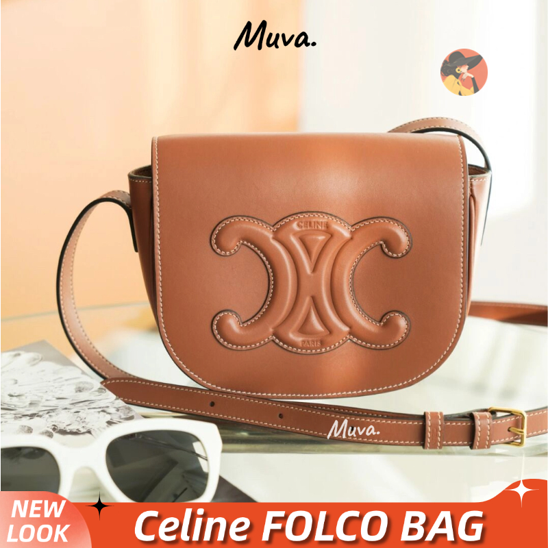 เซลีน👜Celine FOLCO CUIR TRIOMPHE Women/Shoulder Bag กระเป๋าคลัตช์